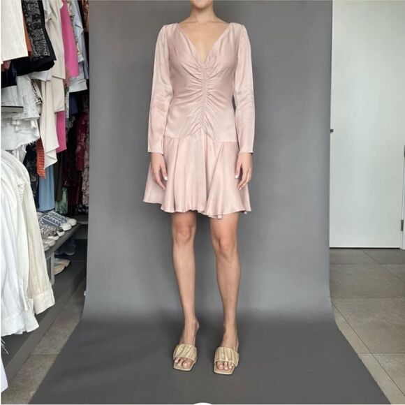 Zimmermann 100% viscose Elegant Pink Long Sleeve ruched Dress, S - Picture 2 of 13